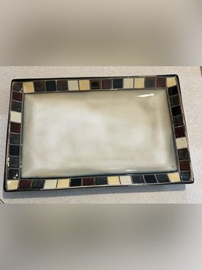 Ceramic Rectangular Serving Platter with Multicolor Mosaic Border by HomeTrends